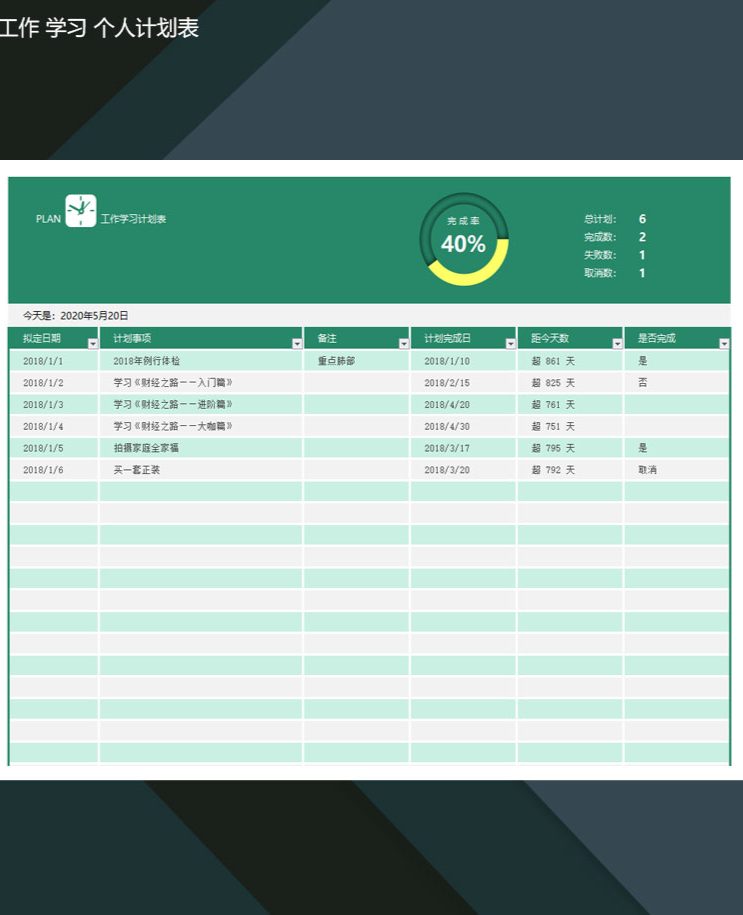 工作计划表学习计划表个人计划表Excel模板